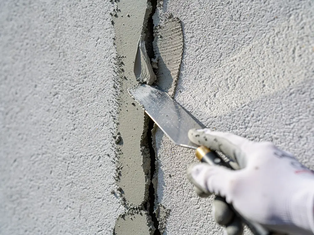 Rebouchage d'une fissure sur enduit avant remise en peinture